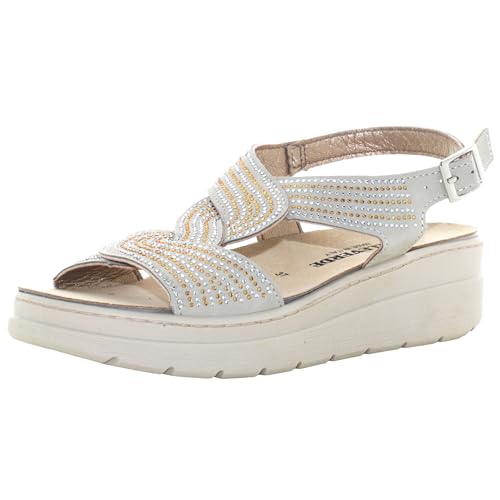 Sandalias mujer de piel Valleverde 55602 con acabados artesanales en beige