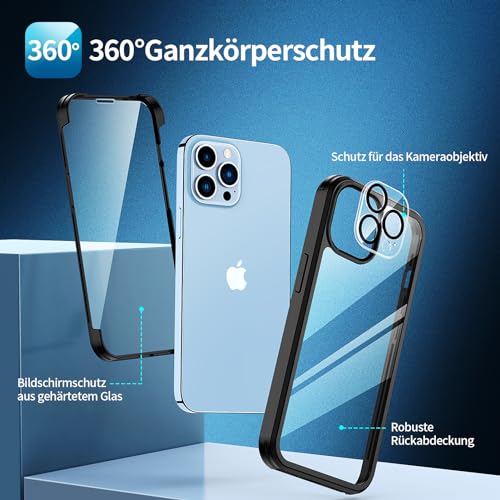 Seacosmo 360 Grad Hülle für iPhone 13 Pro mit Panzerglas und Kamera Schutz