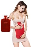 Peterpan Hot Water Bottle with Cover, Extra Large Extra Thick Hot Water Bag for Pain Relief, Thicker Higher Quality Rubber for Better Insulation, BPA & Phthalates Free, Holds 90 Fl Oz, Red