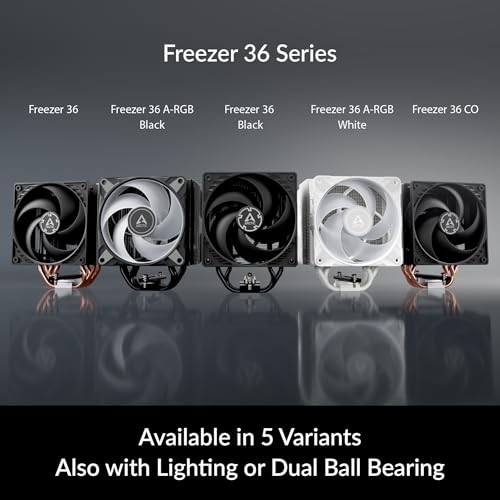 ARCTIC Freezer 36 (Black) - Single-Tower CPU Cooler with Push-Pull, Two Pressure-optimised 120 mm P Fans, Fluid Dynamic Bearing, 200–1800 RPM, 4 Heatpipes, incl. MX-6 Thermal Compound