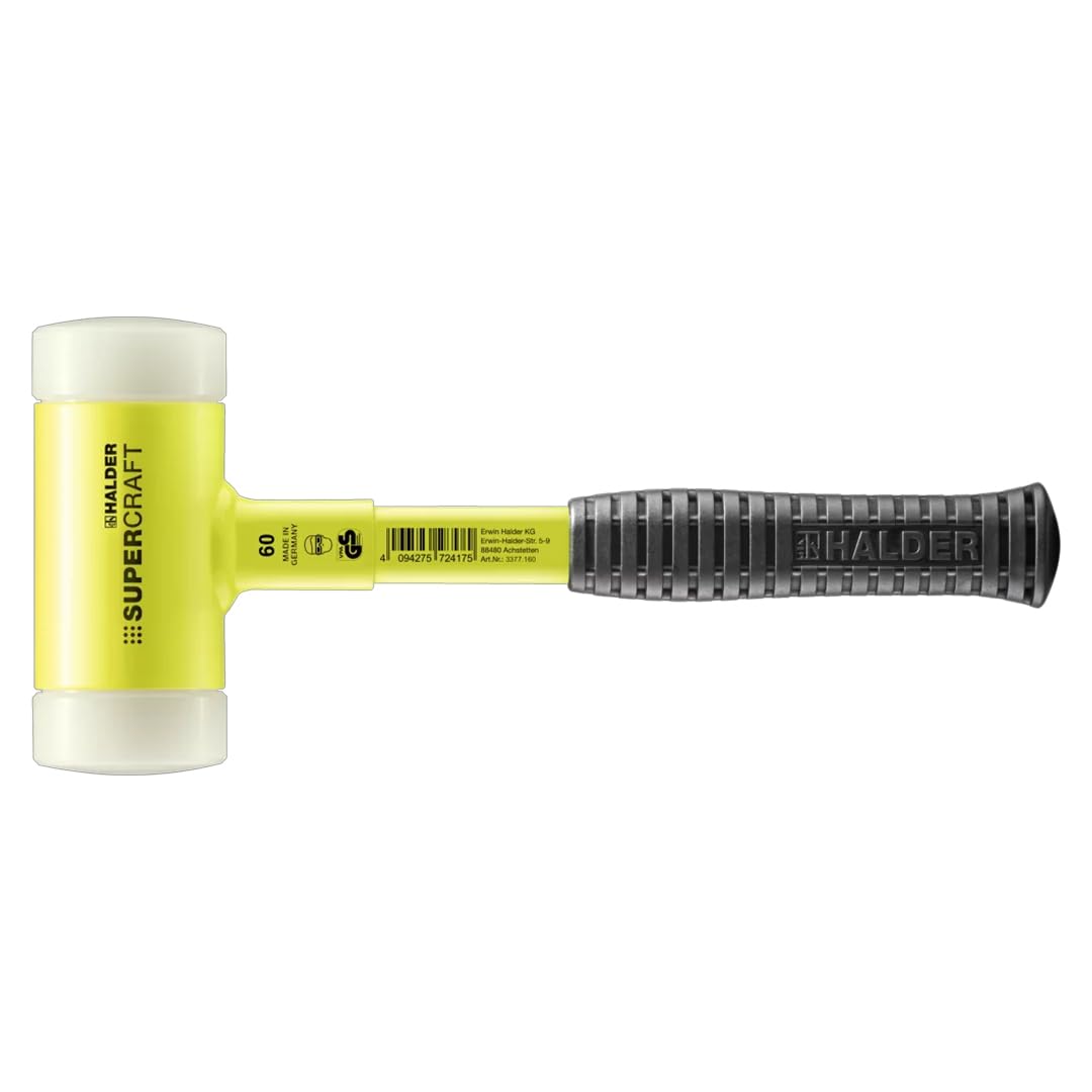 SuperCraft Hi-Viz Dead Blow Mallet, Non-Rebounding Mallet, Hard Nylon Inserts, Break-Proof Steel Tube Handle, Anti-Slip Grip, 60mm, 3.9 lbs.