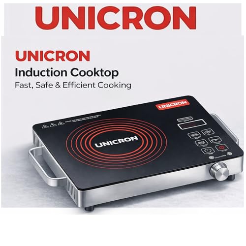 Image of UNICRON PIRC 1.0 2000 Watts Infrared Cooktop | Preset Indian Menu Options & Timer | Compatible With Any Metal Cookware With Flat Bottom | Easy to clean | Portable | Golden