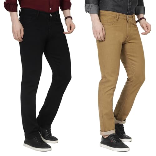 Image of DAIS Men's Stretchable Straight Fit Mid Rise Jeans, Pack of 2, (Combo of 2 Jeans)