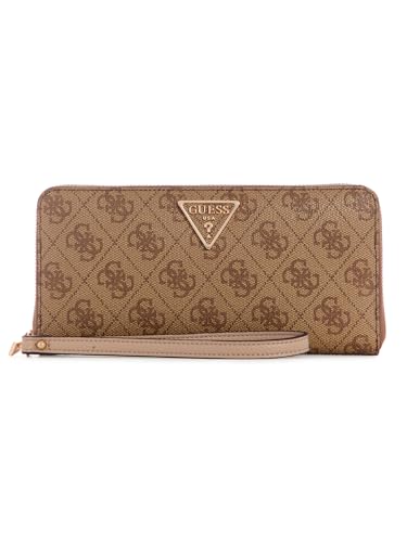 Guess Laurel Large Zip Around Wallet, Grand Portefeuille avec Fermeture éclair, Pochette Femmes, Logo Latte, Taille Unique