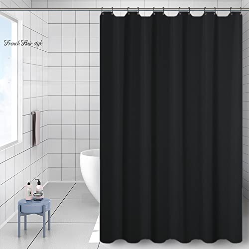 BlueCosto Black 72"x79" Fabric Shower Curtain Washable Polyester Bathroom Hotel Curtains with 12pcs Hooks
