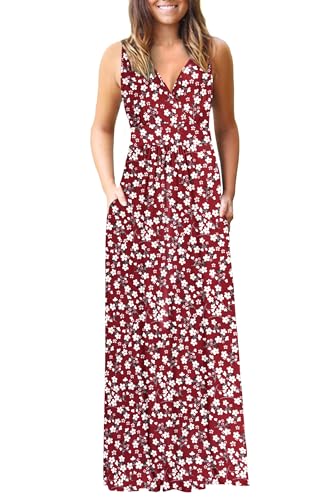 Image of AUSELILY Maxi Dresses for Women Summer Casual Sleeveless V Neck Wrap Dress | Sleeveless Long maxi dress with wrap V neck & side pockets, for formal cocktail, beach & casual daily wear