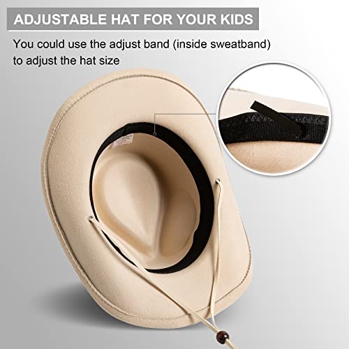 Image of Jastore Kids Girls Boys Wide Brim Western Cowboy Cowgirl Hat with Wind Lanyard Felt Fedora Hat