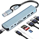 HeiLuon Hub USB C 8 en 1,USB 3.0 con Jack 3.5mm, Adaptador de Puertos USB Múltiple para Laptop, 4 Puertos USB, 1 Puerto...
