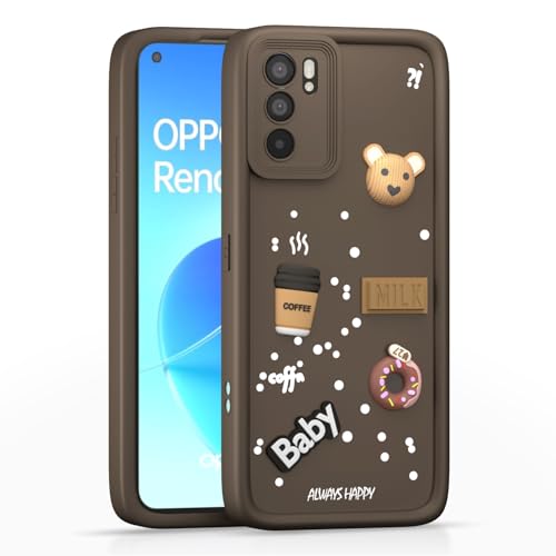 Image of Pikkme Back Cover for Oppo Reno 6 5G | Cute Fun Cartoon 3D Bear Silicone Full Body Protection Bumper Cover (Brown)