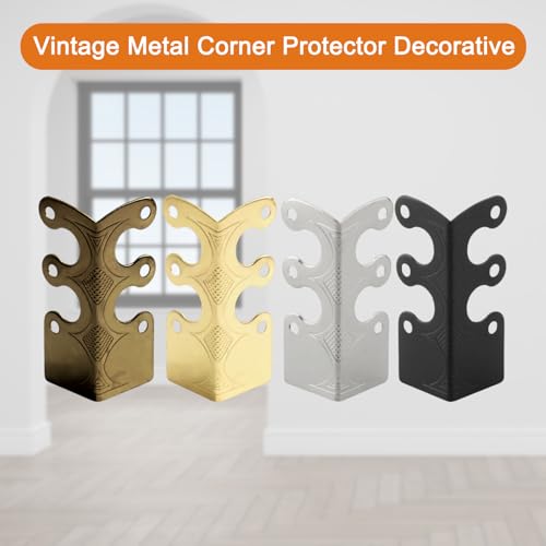 Image of 6Pcs Skiffers Baseboard Corner Protectors, Rustic Vintage Metal Corner Guard, Decorative Baseboard Shield, Brass Skirting Board Protection, Antique Bronze Furniture Edge Protector (Gold)