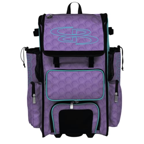 Boombah Superpack Hybrid Rolling Bat Bag - Wheeled & Backpack Version - 3DHC Bat Pack Amethyst Orchid/Aqua