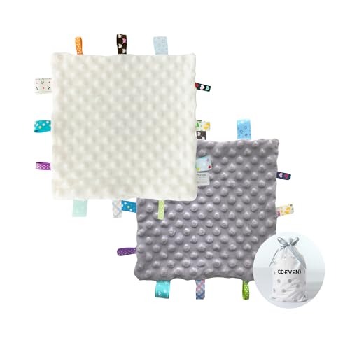 Image of CREVENT Tag Security Blankets for Babies, Soft Small Loveys for Boys, Baby Comforter Sensory Blanket, Great Gifts for Birthday Baby Shower (10 inchX10 inch 10 Taggies)
