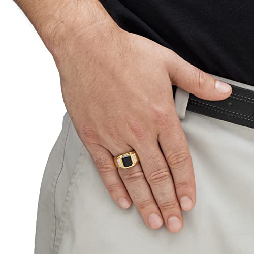 Men's Yellow Gold-plated Emerald Cut Natural Black Onyx and Diamond Accent Ring Sizes 8-163