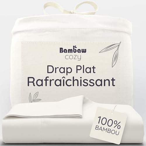 Bambaw Drap Plat 2 Personnes Bambou 240x290 cm, Drap Anti Transpirant et Anti Acarien, Linge Lit Bambou Doux et Rafraîchissant, Certifié Oeko-Tex (Ivoire)