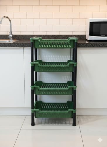 Image of AIR Force 4 Layer Kitchen Rack Stand Plastic Countertop Rack for Kitchen Fruit Vegetable Storage Basket Modern Organizer Shelf Cart Kitchenware Food, Snacks, Bottles, Toys