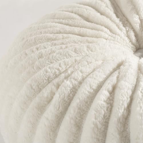 Image of HIG Decorative Round Throw Pillows for Bed Couch - Set of 2 Handcraft Ruched Pumpkin Pillow, Soft and Durable Flannel Floor Pillow for Home Decor, Bed Living Room and Sofa (Off White,14.5 inchx14.5 inch)