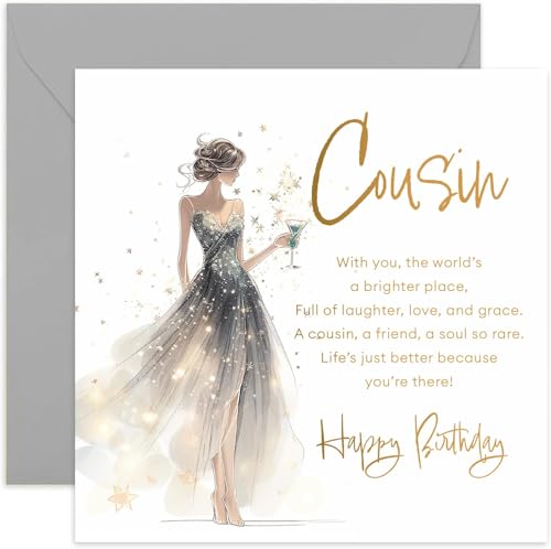 Beautiful Birthday Cards for Cousin - Heartfelt Poem Words for Her - Stylish and Glamorous Birthday Gifts for Women - Stars