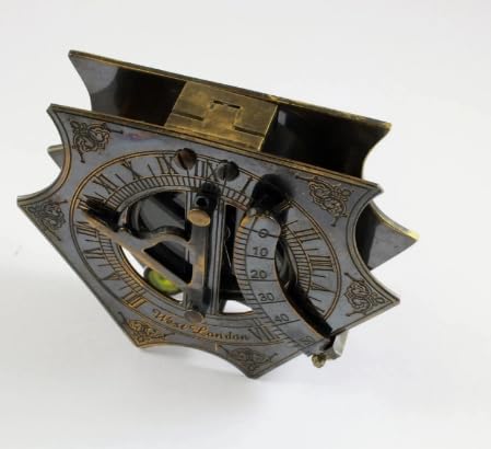 Brújula reloj de sol antigua de latón – Instrumento vintage de navegación y medición del tiempo miniatura 3