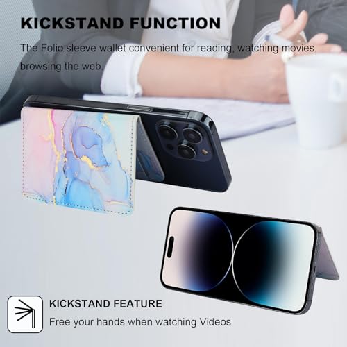 Image of HAOPINSH for MagSafe Wallet Magnetic Wallet Card Holder, Pink Blue Marble Pattern Detachable Adjustable Flip Leather Kickstand Mag Safe Card Slots RFID Blocking for iPhone 16 /15 /14 /13 /12 Series
