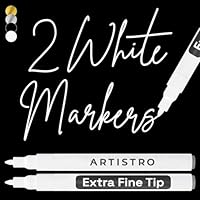 Artistro 2 weiße Acrylfarbstifte für Steinmalerei, Keramik, Holz, Glas, Reifen, Kunststoff – 0,7 mm extra feine Spitze, ideal zum Beschriften von Bastelarbeiten, Kunstprojekten