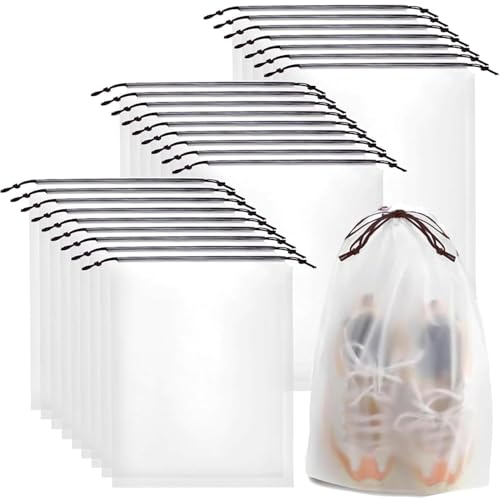 Xinghonyac 25 Pcs Clear Shoe Bags for Travel, Waterproof and Dustproof Shoes Storage Pouch, Portable Drawstring Travel Shoe Bag, Travel Accessories for Men Women