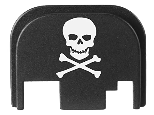 NDZ Performance Rear Slide Cover Back Plate for Glock Gen 1-4 Laser Engraved Hardcoat Anodized Aluminum in Black - Skull Crossbones 3