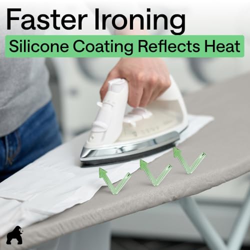 Image of GORILLA GRIP The Original Ironing Board Cover and Pad, Silicone Coating, 400F Scorch Resistant Thick Padding, Heavy Duty Iron Covers Standard Boards, Hook and Loop Fastener Strap, Silver 18x49