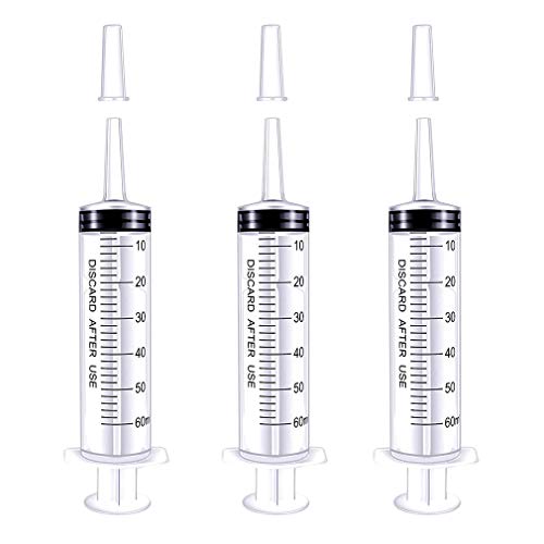 JONMON Large Plastic Syringe Dispensers - 60ml Feeding Syringes Disposable Pet Liquid Dispenser Garden Irrigation Plunger with Catheter Tip Cap for Cats Dogs Small Animals(Without Needle)