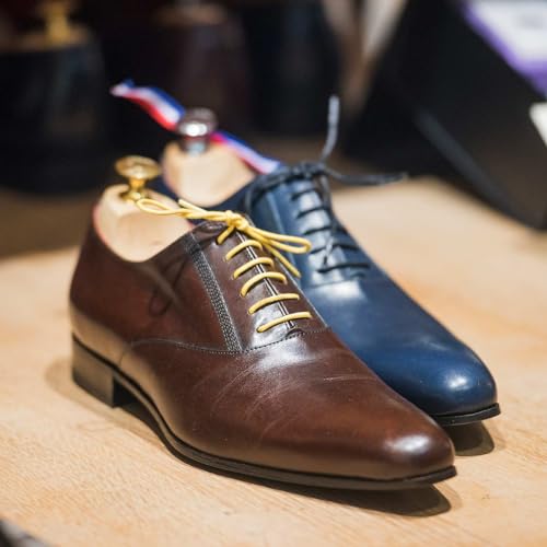 Image of VSUDO 2 Pair Waxed Round Dress Shoe Laces for Men, 1 /8 inch Thin Shoelaces