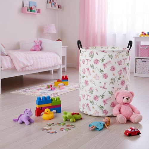 Image of Baby Laundry Basket Baby Nursery Hamper Kids Laundry Basket Toy Storage Bin for Boys Room Decor Gift Baskets for Bedroom Bathroom(Gift Flower)