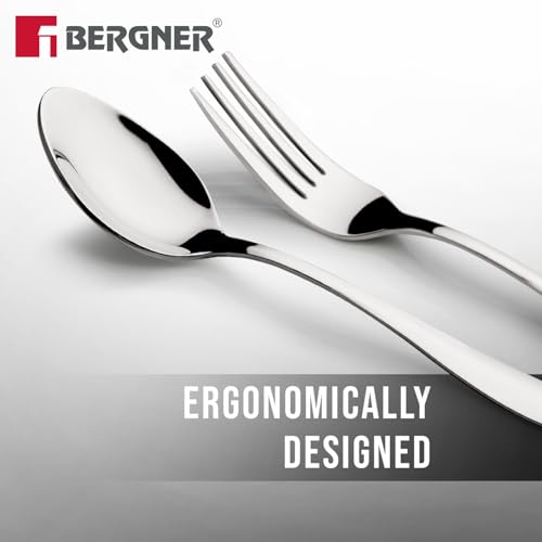 Image of Essential Plus by Bergner Passion 12 Pcs Stainless Steel Cutlery Set for Home & Kitchen - 6 Dinner Spoon and 6 Dinner Fork, Food Grade, Non Toxic, Dishwasher Safe, Cutlery Set for Dining Table - 18cm