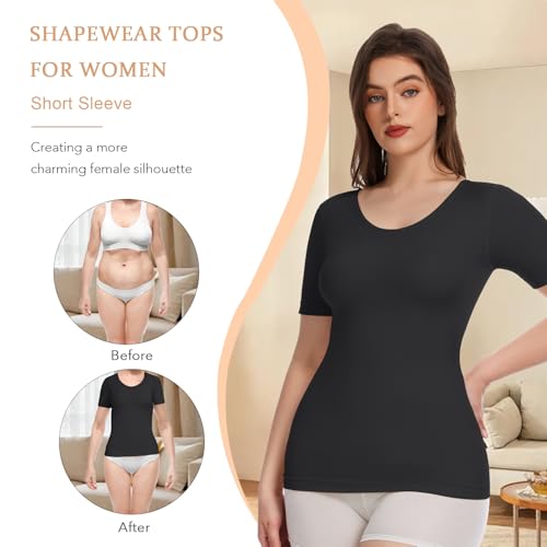 Shapewear Tops for Women Short Sleeve Tummy Control Tank Tops Seamless Compression Shirts Body Shaper Cami4