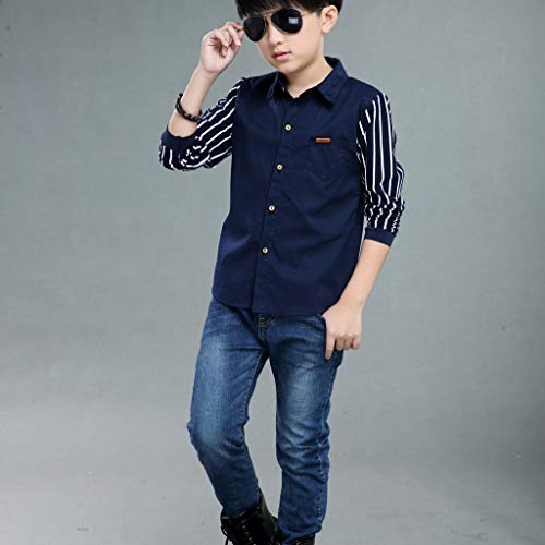 Kids Boys Gentleman Dress Shirt Teen Tops Clothes Baby Trendy T-Shirt Long Sleeve Stripe Button-Down Shirt Fall Tops2