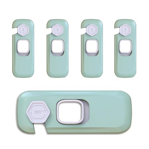 Yonace 冷蔵庫 ロック てんとう防止 冷蔵庫ドアストッパー 子供ドアロック 赤ちゃん チャイルドロック しっかり固定 冷蔵庫 鍵 後付け 食器棚 扉 ストッパー ワンタッチ開閉 強力粘着 地震対策 簡単操作 (緑 5個入)