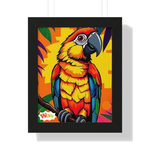Colourful Macaw Parrot Wall Art Print, Black Frame, Tropical Bird Artwork