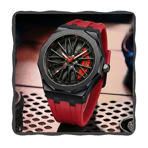 Image of ON TIME OCTUS Spinning Car Wheels Gyro Men's Sport Watch| 360 Rotating Car Wheel Dial Watch for Men | 3D Rim Hub Sports Design | Quartz Analog Wristwatch with Soft Silicone Strap