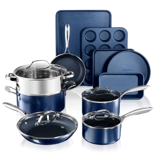 Comparison: Best Graniterock Pan Set 11 Granitestone 15 Pc Kitchen Pots and Pans Set Non Stick, Kitchen Cookware Sets, Pot and Pan Set, Nonstick Cookware Set, Diamond Coated Non Stick Pots and Pan Set, Dishwasher Safe - Blue