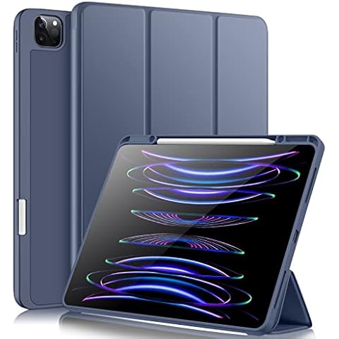 Vobafe Case for iPad Pro 12.9 Case 6th/5th/4th/3rd Generation, TPU Flexible Back Cover with Pencil Holder for iPad 12.9 Pro 2022/2021/2020/2018, Support Pencil 2 Charging, Blue Grey Cover
