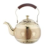 OMGard Gold Tea Pot with Infuser Loose Tea Leaf Filter 2 Liter Stainless Steel Teapot Coffee Water Small Kettle Strainer Set Warmer Teakettle for Stovetop Induction Stove Top 2.1 Quart / 68 Ounce