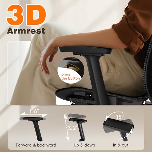 Image of GABRYLLY Ergonomic Office Chair with Footrest, 135 Reclining Desk Chair with Adjustable Lumbar Support,3D Armrest,Headrest & Large Steel Base, 300LBS Heavy Duty Mesh Chair