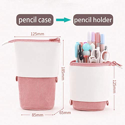 Oyachic Etui Transformeren Stand Up Pen Telefoonhouder Rits Penetui Grote capaciteit Schrijfwaren Canvas Cosmetische tas… - Afbeelding 4