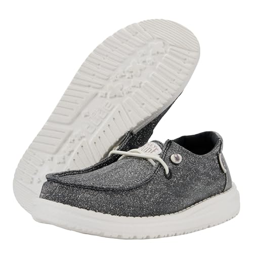 Image of HEYDUDE Girl's Toddler Wendy Metallic Sparkle Slip On Shoe | Easy On Loafer
