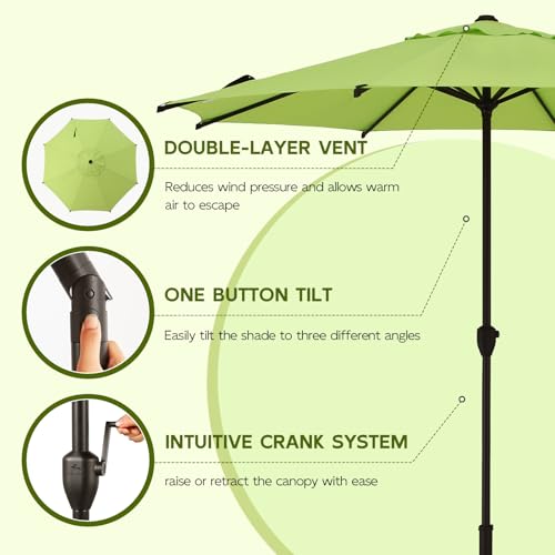 Image of Abba Patio 9FT Lyon Outdoor Patio Umbrella Outdoor Table Umbrella with Crank Market Umbrella 8 Sturdy Ribs UV Protection Waterproof and Push Button Tilt for Garden Deck Backyard Pool,Lime