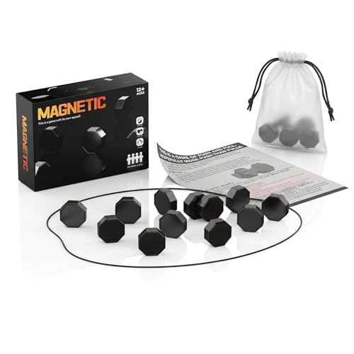 Jeu d’Échecs Magnétique avec 20 Billes Aimantées, Jeu de Société Familial avec Corde et Sac de Rangement, Jeu de Combat Magnétique Interactif pour Enfants et Adultes, Cadeau de Fête (Noir)
