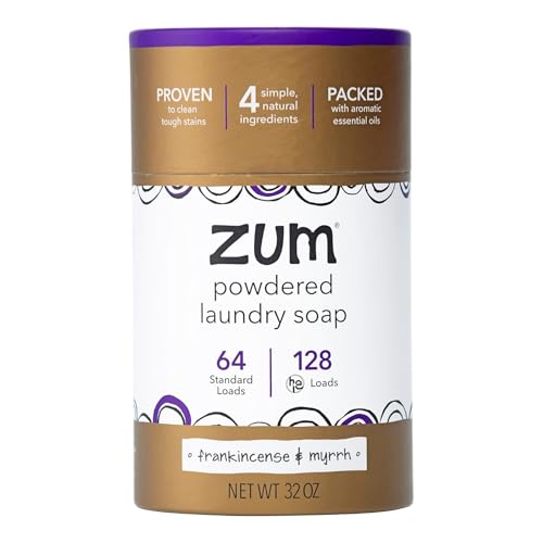 Zum Powdered Laundry Soap by Indigo Wild - Plant-Based Laundry Soap with Baking Soda Coconut Oil & Essential Oils - 64 Loads (32 oz) - Frankincense & Myrrh