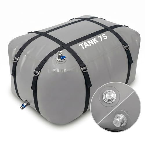 Image of TPU Water Storage Bladder, Portable RV Fresh Water Tank, Food Grade BPA Free Collapsible Flexible Container for Drinking, Camping, Irrigation & Emergency, Drought (Gray, 75 Gallon)