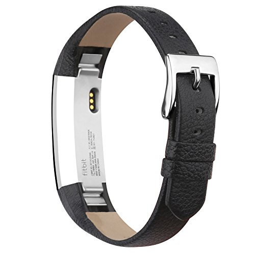 iGK Leather Replacemnt Bands Compatible for Fitbit Alta and Fitbit Alta HR, Genuine Leather Wristbands with Stainless Steel Buckle Black