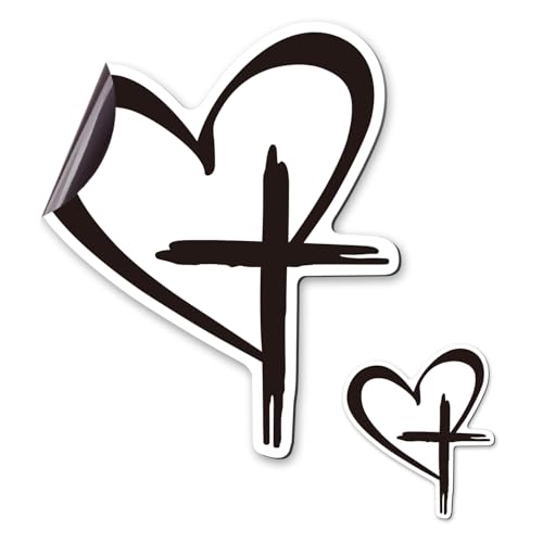 Heart-Shaped Cross Magnetic Sticker Waterproof Vinyl Sticker 5 x 4.3 inches Religious Christian Design Reusable.