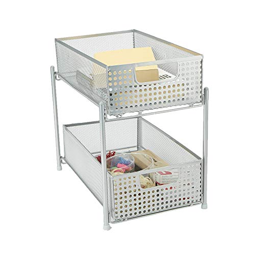 Mind Reader HCABASK2T-SIL Cabinet, Mesh Storage Baskets Organizer, Home, Office, Kitchen, Bathroom, One