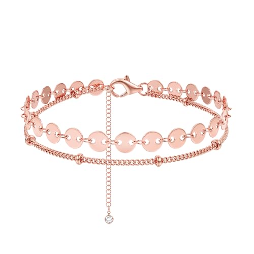 ORAZIO Rose Gold Bracelet For Women 14K Gold Plated Bracelet Dainty Adjustable Layered Bangles Rose Gold Chain Bracelets For Womens
